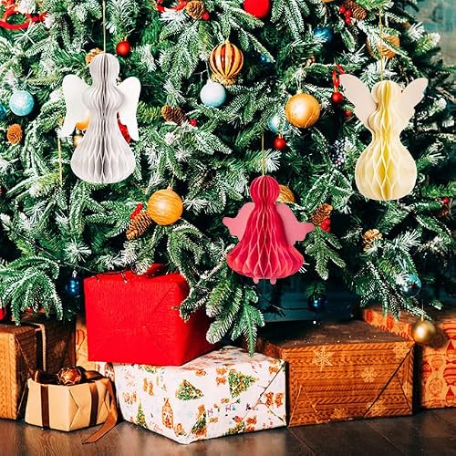 Sunbeauty 3 Pcs Paper Angel Honeycomb Decorations 3D Paper Angels Hanging Honeycomb Decorating Christmas Tree Hanging Decorations #TOP4