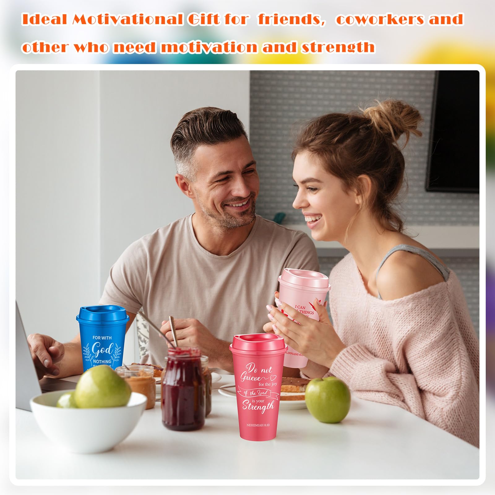 Vasos Cristianos Con Versículos Bíblicos - 24 Oz, Tapas Y Popotes, Pack De 30, Colores Variados