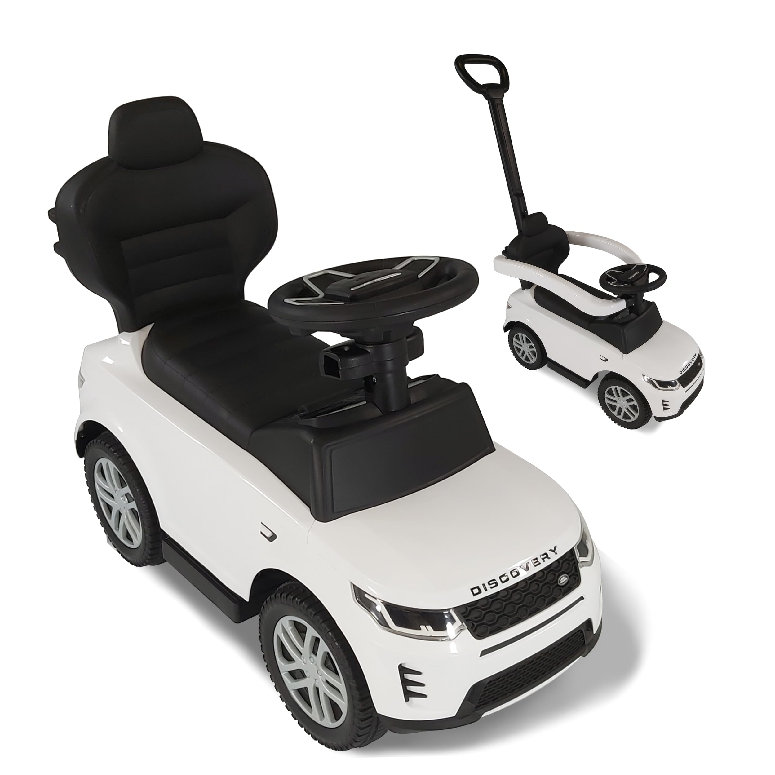Lemodo Rutschauto ab 1 Jahr – Rutscherfahrzeug weiß Kinderfahrzeug mit Schiebestange und Sicherheitsbügel, Rutscherauto mit Staufach und Sound-Lenkrad, Lizenziertes Kinderspielzeug von Land Rover