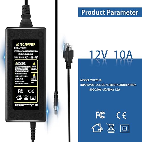 Miniatura 4 de Casgow Adaptador de fuente de alimentación de 12 V 10 A, fuente de alimentación de CA de 120 V a 12 V CC, transformador convertidor de 120 W con