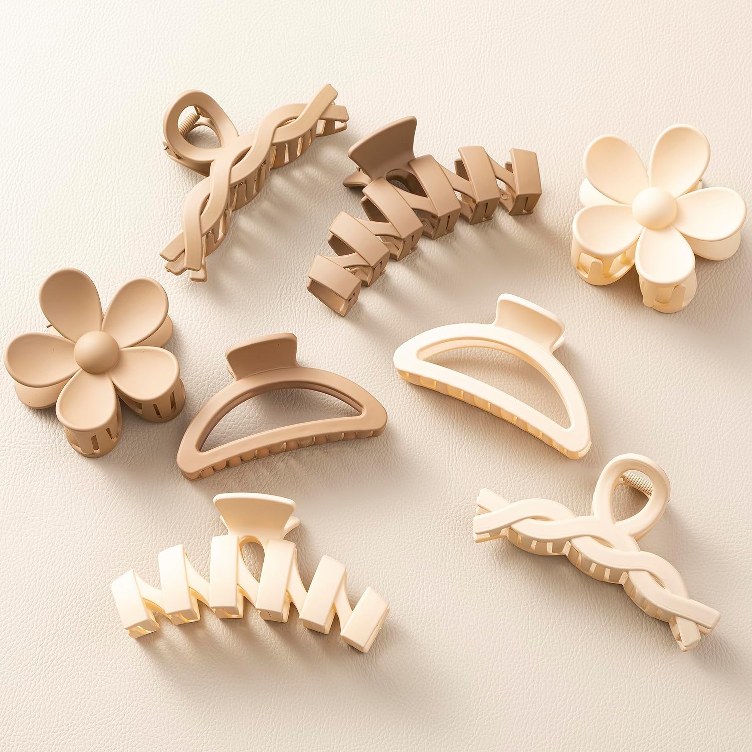 8PCS Hair Clips for Women, Flower Hair Claw Clips for Thick Hair, Non-Slip Hair Accessories for Women, Beige & Khaki Pince a Cheveux, Ideal Gift for Girls