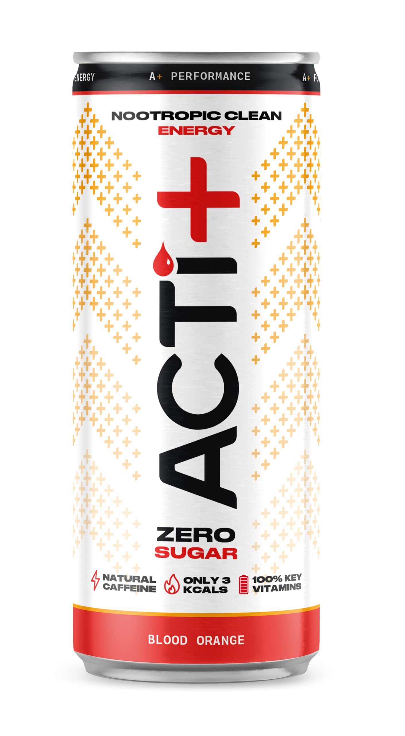 Acti+ Energy Nootropics Drink - Blood Orange Flavour | Low Calorie & Zero Sugar | Natural Nootropics | Healthy Soft Drink | 24 x 250ml Pack