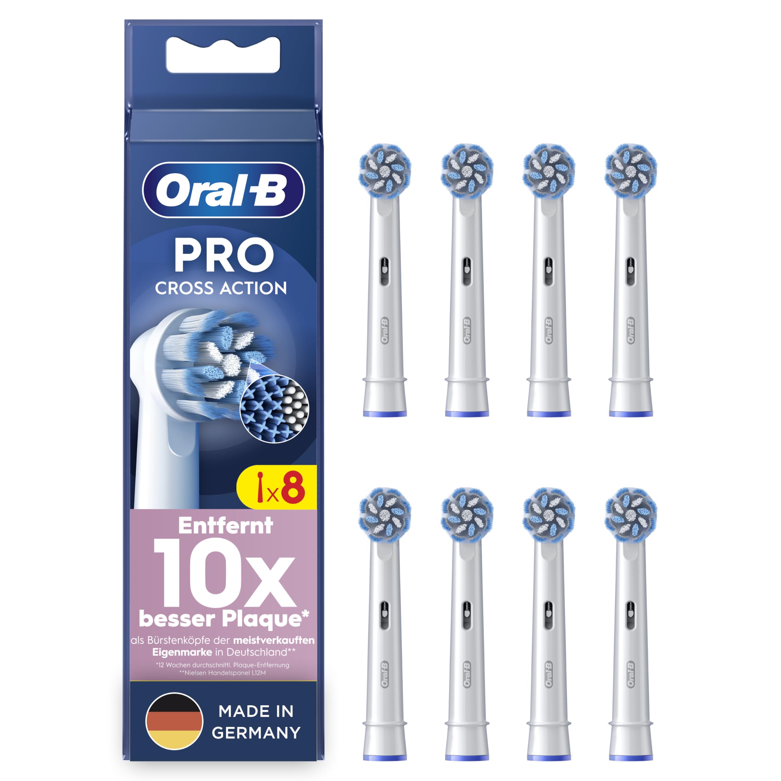 Oral-B Pro Sensitive Clean – ORIGINAL Aufsteckbürsten für Elektrische Zahnbürste – Sanfte Zahnreinigung, Ersatzbürsten mit X-Förmige Borsten, Zahnbürstenaufsatz, Made in Germany – Weiß, 8 Stück