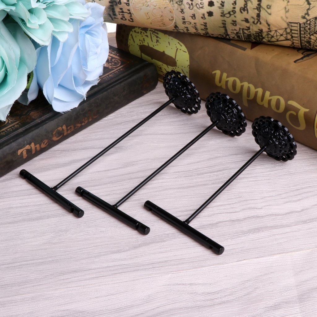 Misright 3 Pcs Alloy Earrings Display T-Shape Stand Showcase Jewelry Organizer Holder (Black)