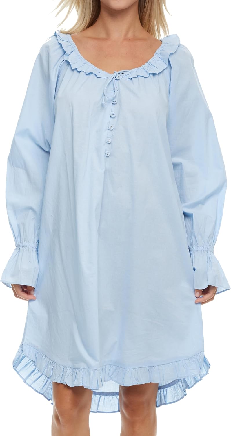Alexander Del Rossa 100% Cotton Nightgowns for Women, Victorian Vintage Womens Cotton Nightgown