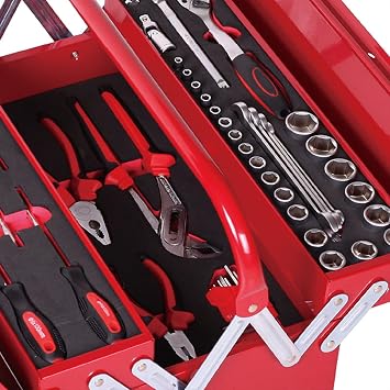 Multifunctional Home Toolbox Portable Steel Hardware Repair Box Portable Storage Car Repair Tool 48 Sets of Practical Safety,Red,48 item