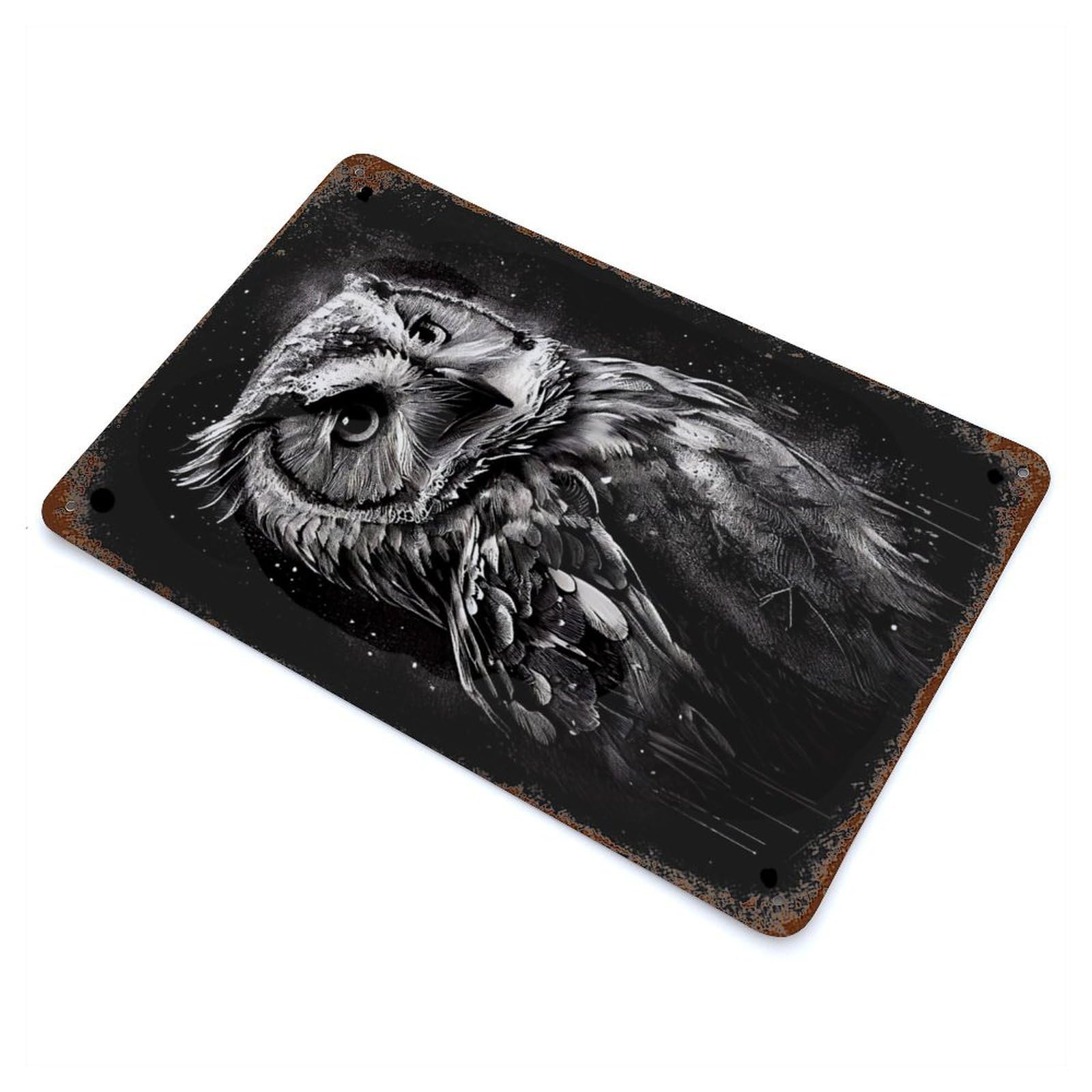 Owl Drawn Rustic Tin Plaque 11.8"x7.9", Novelty Wall Decor for Garage, Pub Or Kitchen