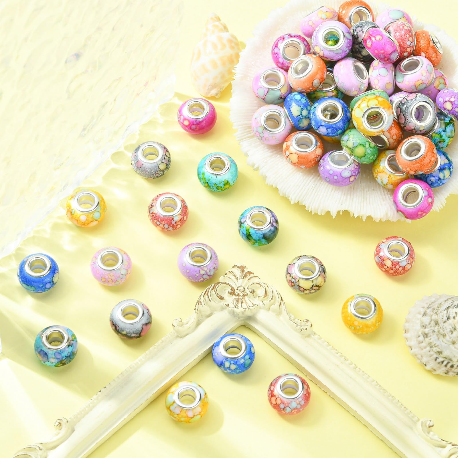 120 Perline Europee Sfaccettate In Resina Con Foro Grande 4,5mm – Miste Colorate Con Nucleo Ottone – Per Creazione Gioielli Fai Da Te E Decorazioni - 2