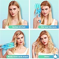 Vista 2 de Rizador de 3 barriles Aleath: Rizador de cabello de doble voltaje con temperatura ajustable de tres barriles - Varilla onduladora de cerámica de 1