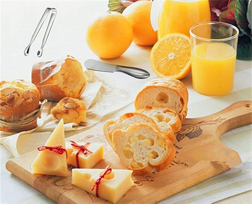 Miniatura 4 de Juego de cuchillos esparcidores,6 cuchillos esparcidores de queso y mantequilla,Mini pinzas para servir,Cuchillos de mantequilla multiusos de acero