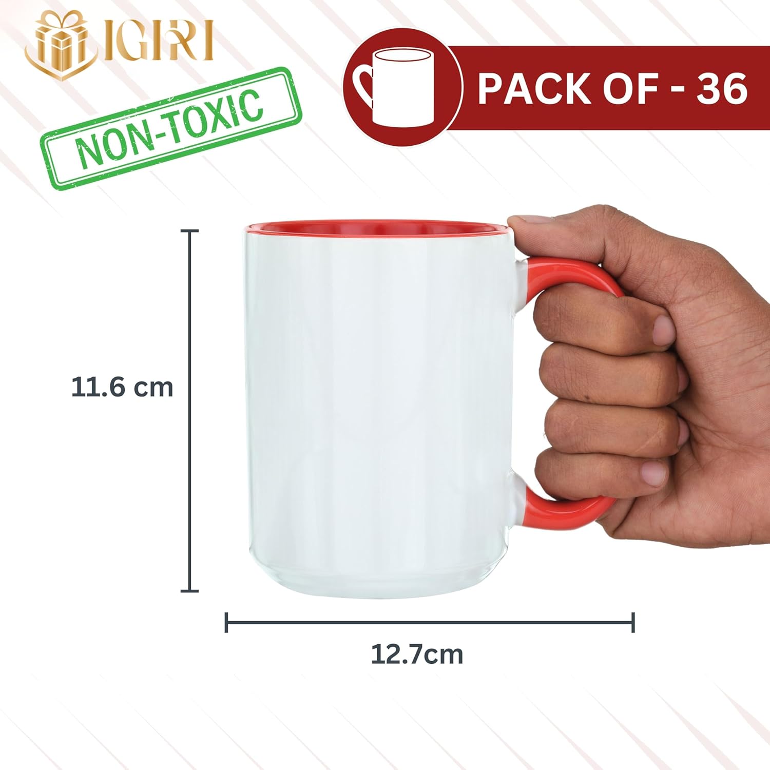 IGIRI Set of 36 Sublimation Ceramic Blank Mugs, 15 oz Sublimation Coffee Mugs Bulk, Coffee Cups with Colored Handle and Inside Ceramic Mug - 36 Pack (Red) - Image 4
