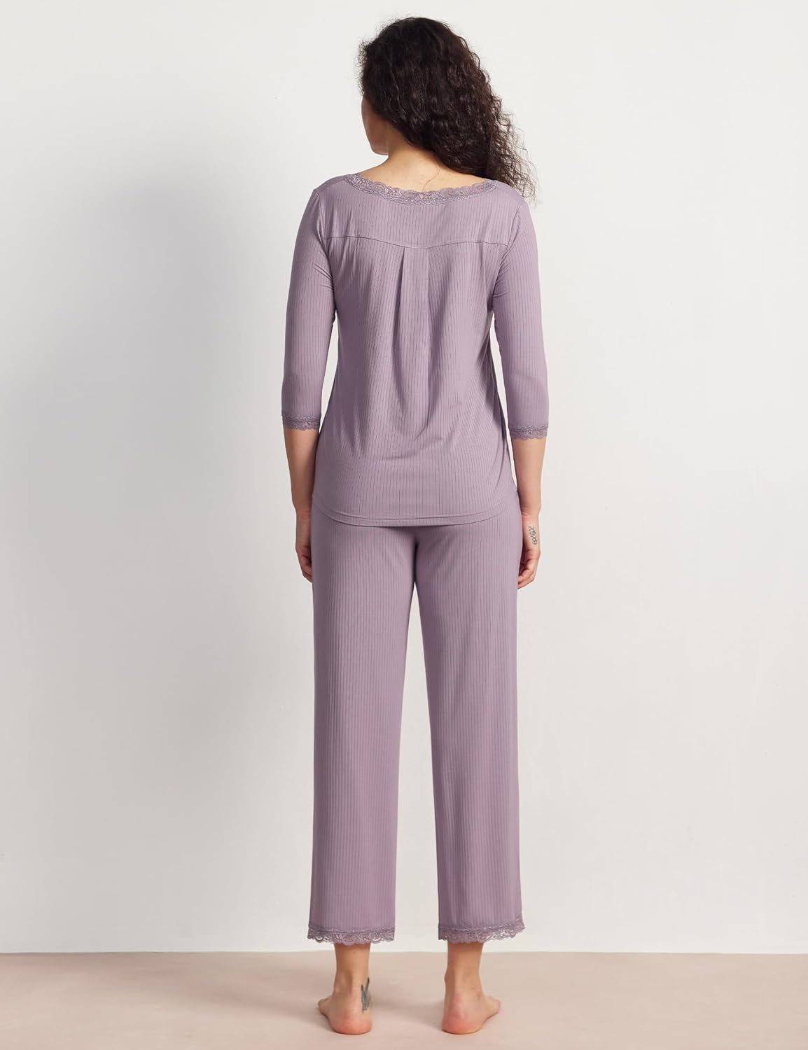 GYS Women's Pajamas Set Soft Comfy V Neck 3/4 Sleeve Top and Cropped Pants 2 Piece Sleepwear - Image 2