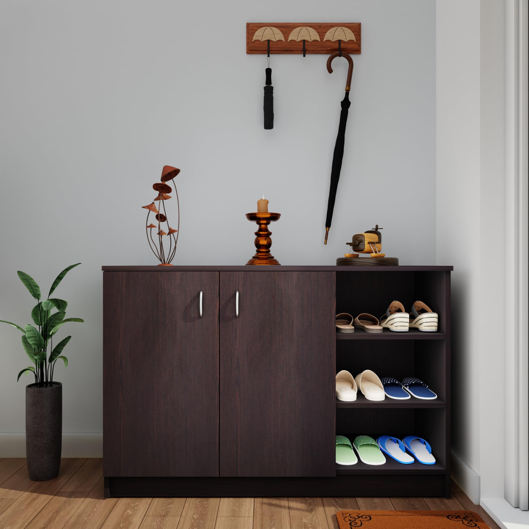 VIKI | Shoe Rack with Doors and Open Shelves, Shoe Storage,Shoe Cabinet for Hallway, Organizer Unit for Entryway, Width 120cms, Dark Wenge Colour | 1 Year Warranty (B0C8GMQKWL) Amazon Price History, Amazon Price Tracker
