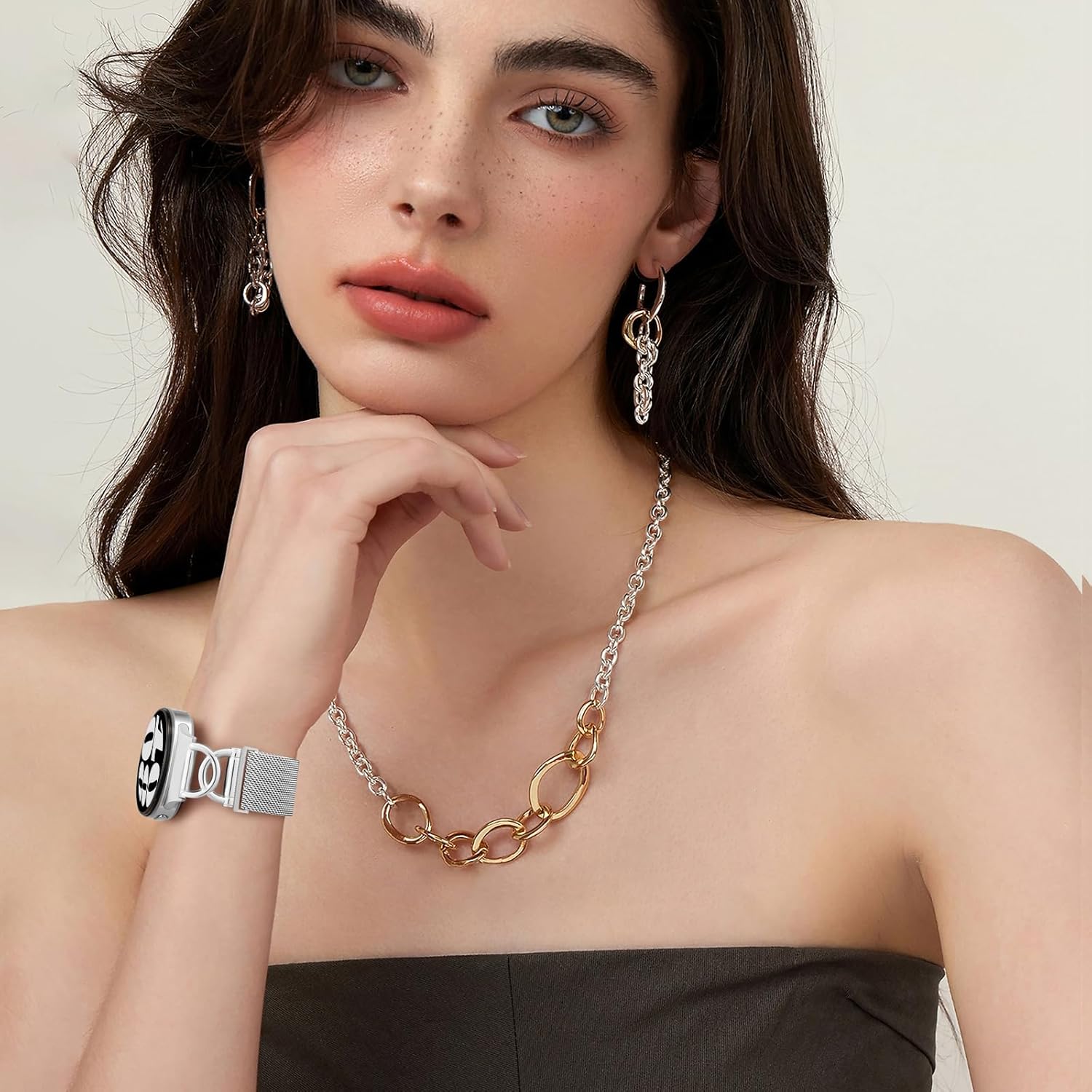 Adorve Metal Strap Compatible with Galaxy Watch 8 Band 40mm 44mm, Galaxy Watch 8 Classic Band 46mm, Milanese Magnetic No Gap Strap for Samsung Watch Bands for Women with Unique Design - Image 4