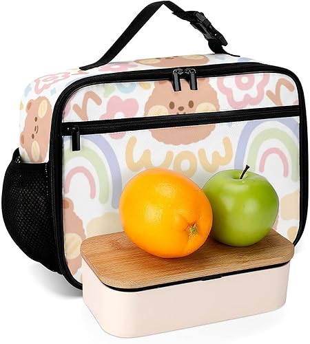 Miniatura 6 de Linda lonchera reutilizable con cabeza de perro con diseño de oso, bolsa de almuerzo aislada, lonchera para comida y comida, bolsa de mano para
