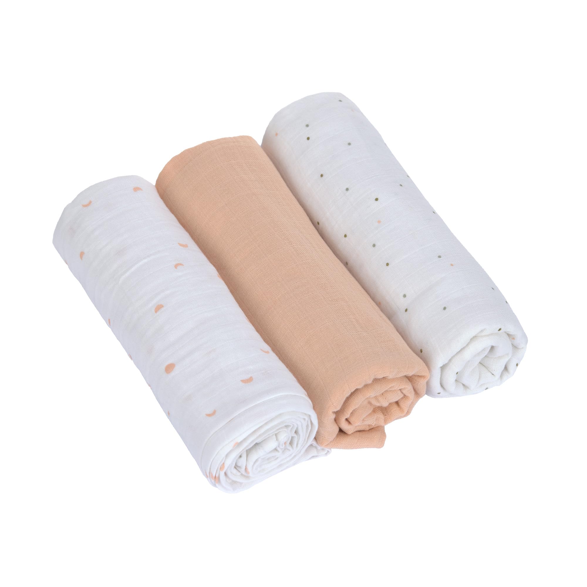LÄSSIG Baby Puckdecke Spuckdecke Pucktuch Mulltuch 3er Set Baumwolle 85 x 85 cm/Swaddle & Burp Blanket L Moon Peach