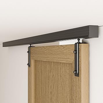 5FT Ceiling Mount Box Rail Barn Door Hardware Kit,Heavy Duty Steel Sliding Barn Door Track,Fit Interior and Exterior Door,Easy InstallNo Door