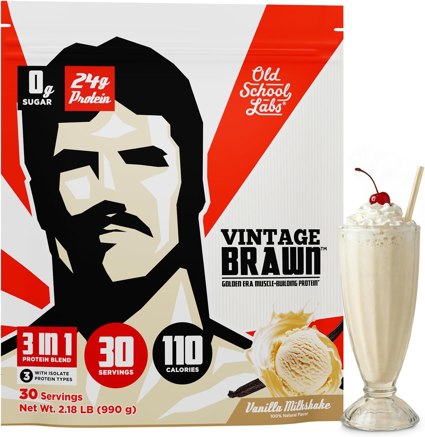 Old School Labs Protein Powder Isolate Sourced from Egg, Milk,& Beef - Made for Men & Women for Building Muscle & Post-Workout Recovery - Zero Sugar, Vanilla Milkshake Flavor - 30 Servings