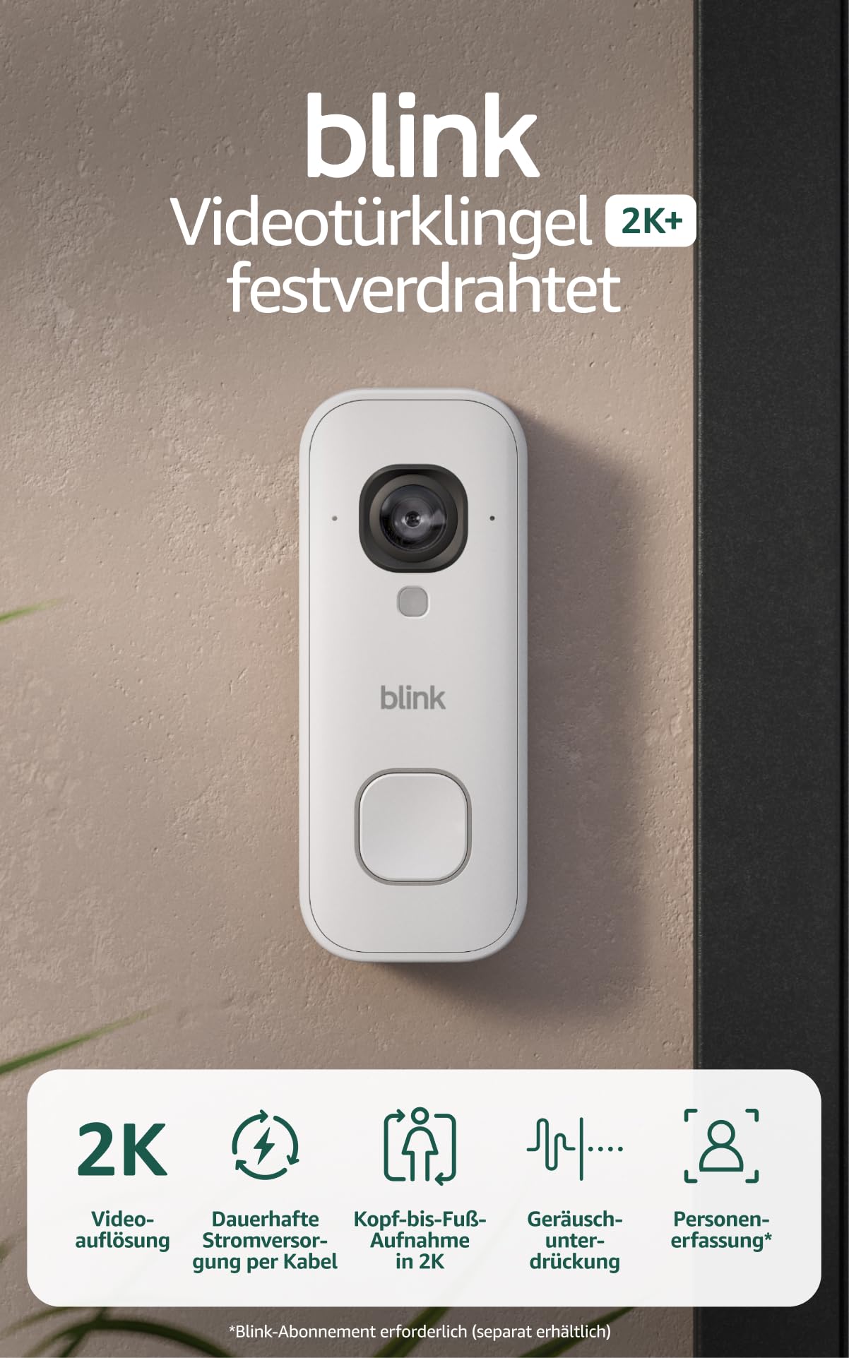 Blink Videotürklingel 2K+ (festverdrahtet, neueste Gen.) | Kopf-bis-Fuß-Aufnahme in 2K | Konstante Stromversorgung | Optimiertes Audio… – Ansicht 2