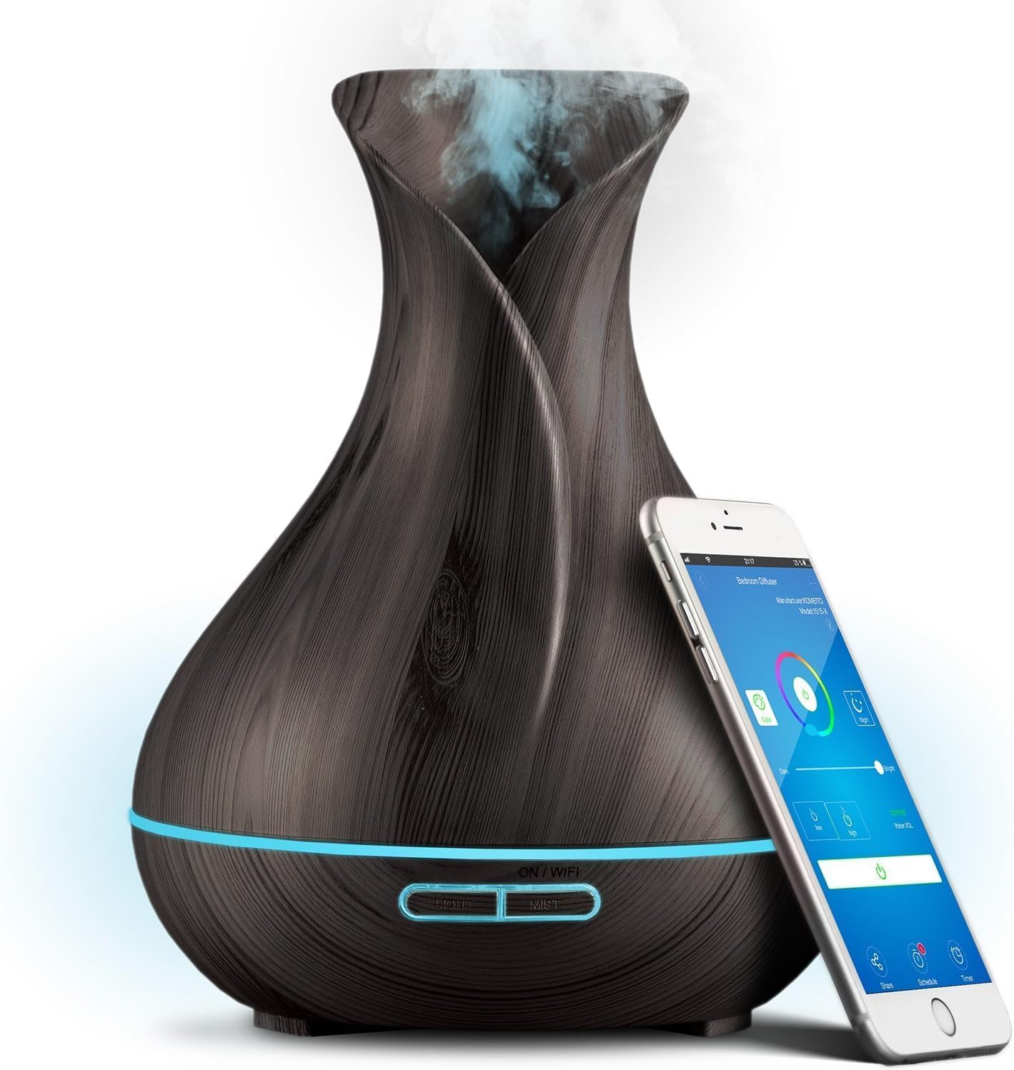 Sierra Modern Home Smart WiFi Humidifier - Aromatherapy Essential Oil Diffusers with App Control & Voice Control - Works with Alexa & Google Home - 400ml Ultrasonic Diffuser & Humidifier - Dark Brown