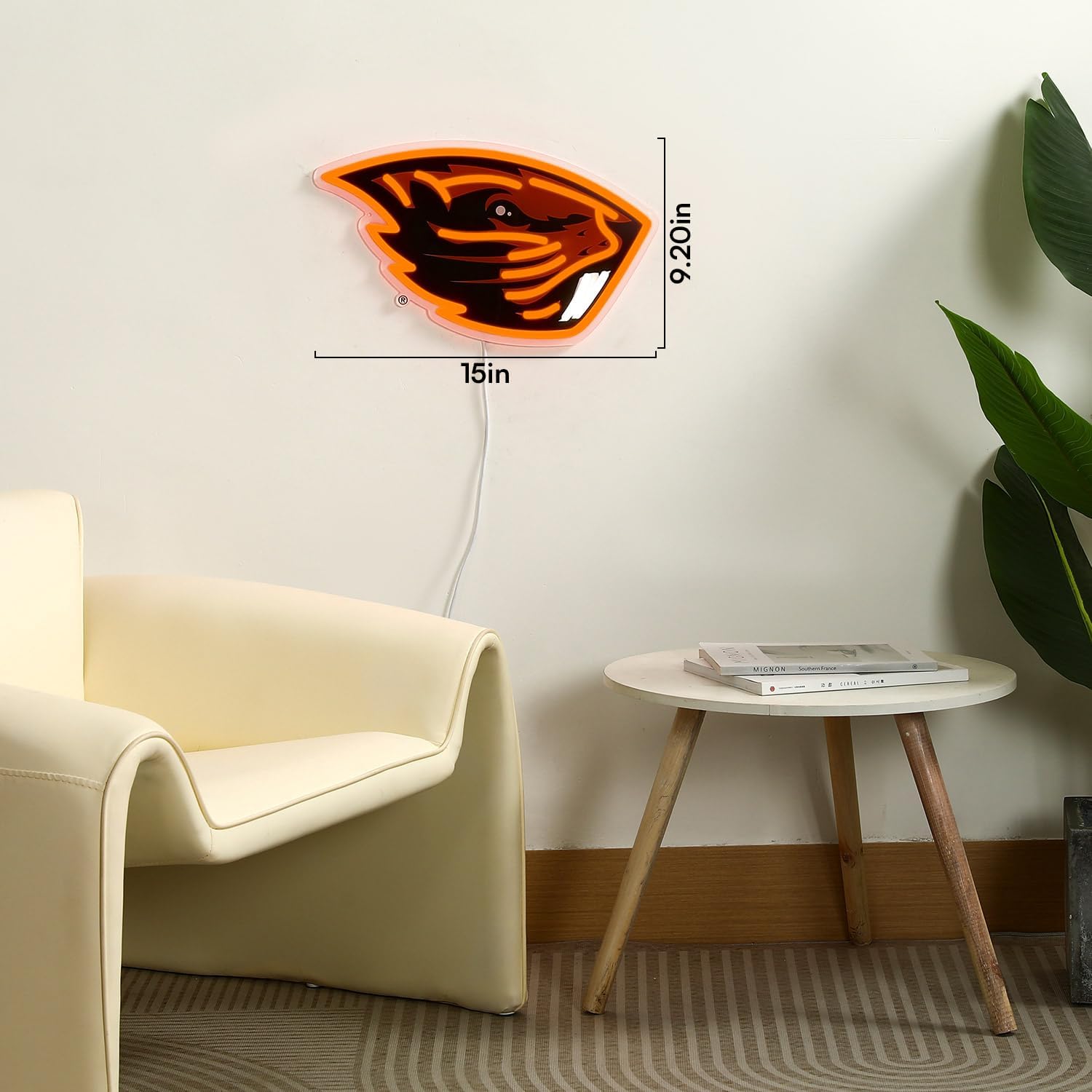Saturday Neon Officially Licensed Oregon State Beavers LED Neon Sign – 15" W x 9.20" H Orange-Emitting Wall Light with Adjustable Brightness, Inline Dimmer Switch, USB Powered with Outlet Adapter – College Wall Décor