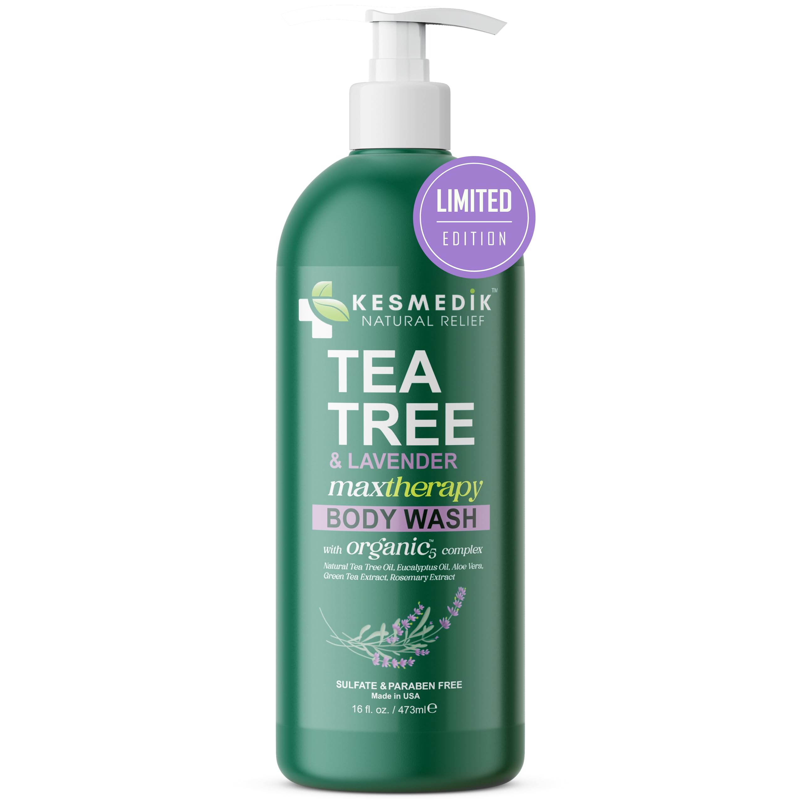 Gel de baño MaxTherapy, de árbol de té y lavanda, alivio de la picazón en la piel, combate el olor corporal, alivia la picazón fornal, pie de atleta, tiña y piel sensible, hombres y mujeres