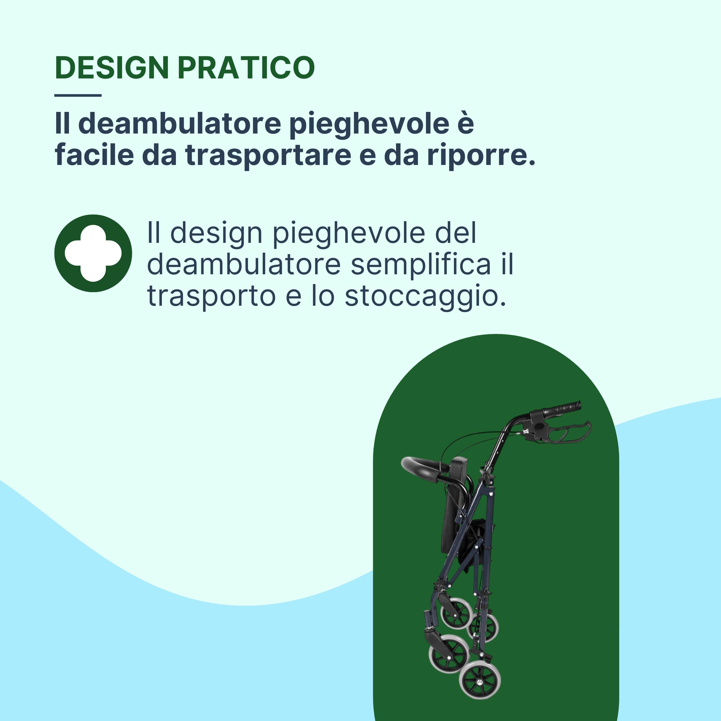 Rollator Deambulatore con Seduta per Anziani e Disabili - Deambulatore per Anziani 4 Ruote Pieghevole con Borsa e Schienale Ribaltabile ed Estraibile