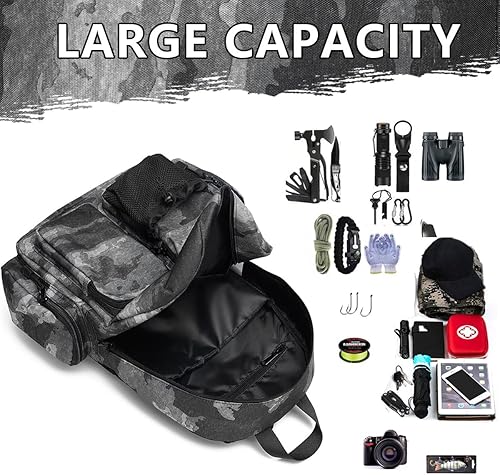 Miniatura 5 de Mochila para exteriores con múltiples bolsillos, impermeable y duradero, adecuado para viajes de campamento al aire libre y uso diario (negro)