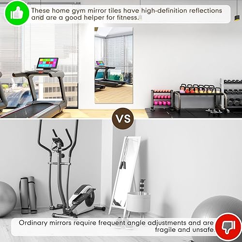 Miniatura 10 de Queekay 6 espejos de gimnasio en casa de 16 x 24 pulgadas, azulejos acrílicos de espejo de pared de 0.079 in de grosor, hojas de espejo