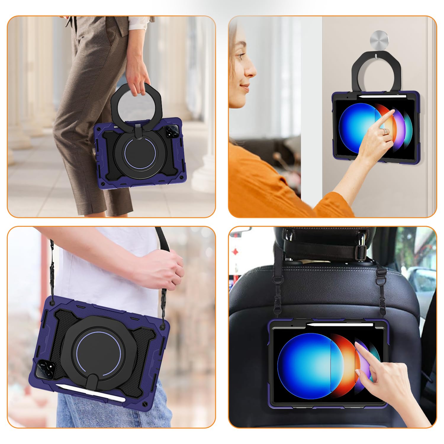ROISKIN Hülle für Xiaomi Pad 6s Pro 12,4 Zoll 2024 mit Displayschutz & Schultergurt & Stifthalter,Heavy Duty Stoßfeste Xiaomi Pad 6S Pro Hülle,360 Drehbarer Ständer für Kinder,Marineblau