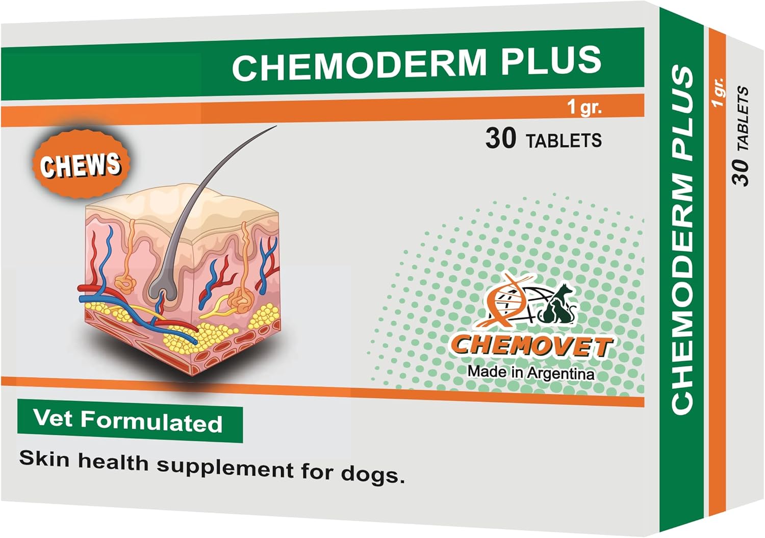 Chemoderm Plus, Skin Health Supplement for Dogs, Chewable Tablets, 1gr, 30 Count