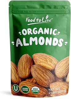 Food to Live Organic Dry Roasted Almonds, 2 Pounds – Non-GMO, Unsalted, Vegan, Keto, Paleo, Kosher, Bulk, High in Protein, Dietary Fiber, Vitamin E, Copper, Manganese, Magnesium, and Riboflavin.