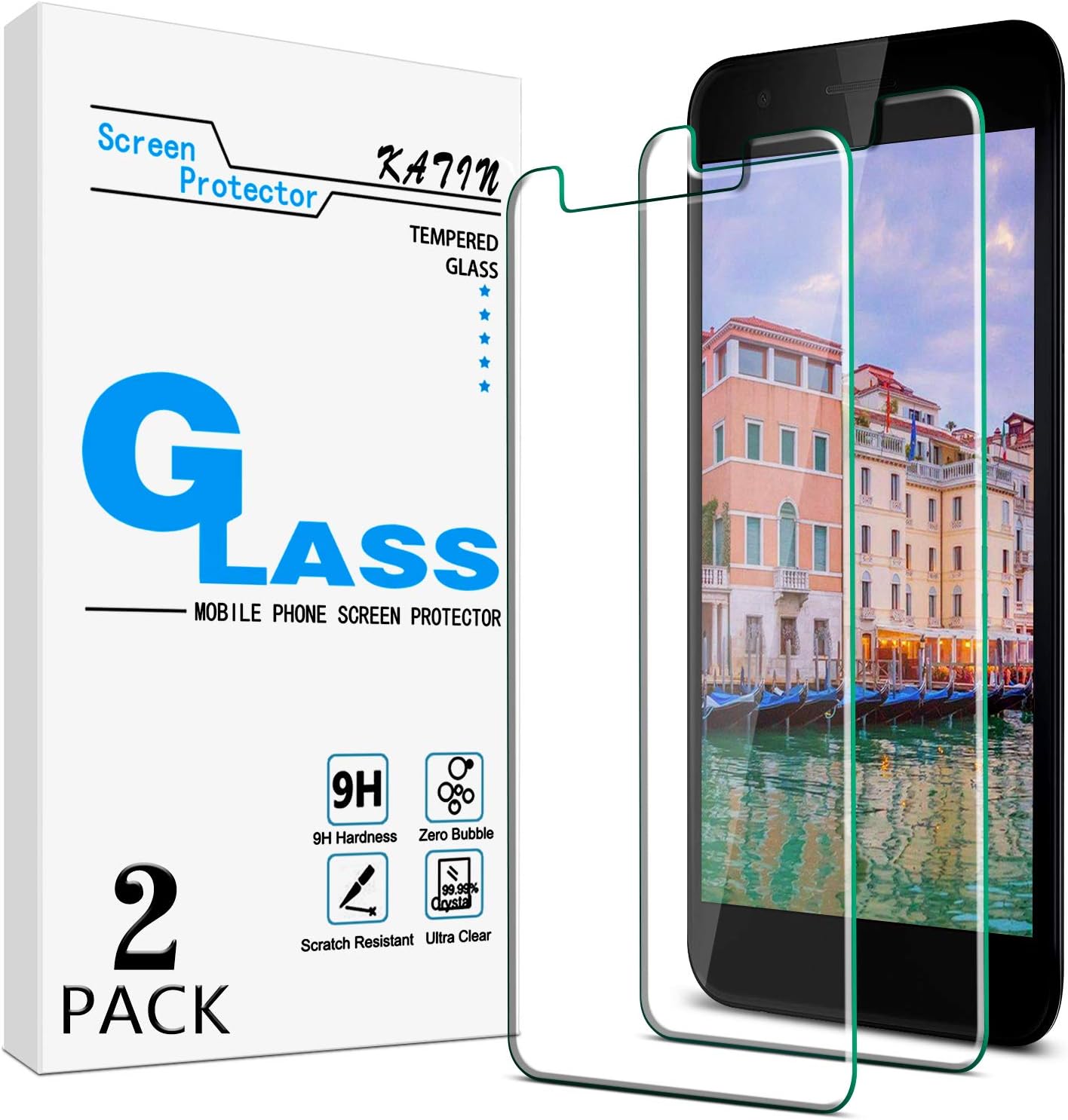 KATIN [2-Pack] For LG K30/ LG K10 2018 Tempered Glass Screen Protector No-Bubble, 9H Hardness, Easy to Install
