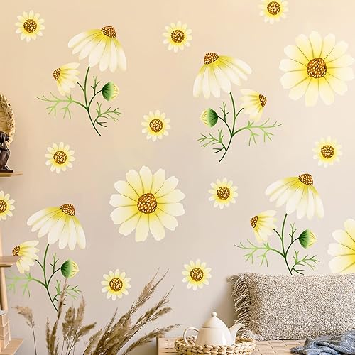Calcomanías de pared de margaritas para despegar y pegar, calcomanías de pared de vinilo con margaritas amarillas extraíbles, decoración de pared