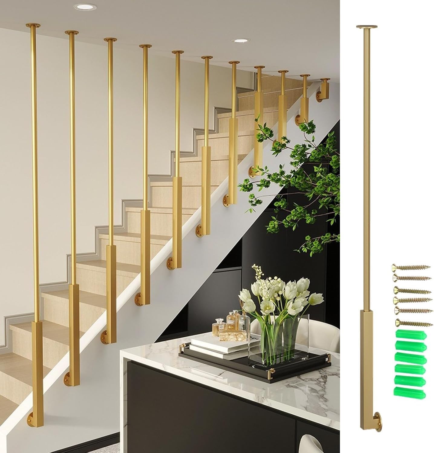Balustre d'escalier en métal de type L doré 165 cm pour loft et villa