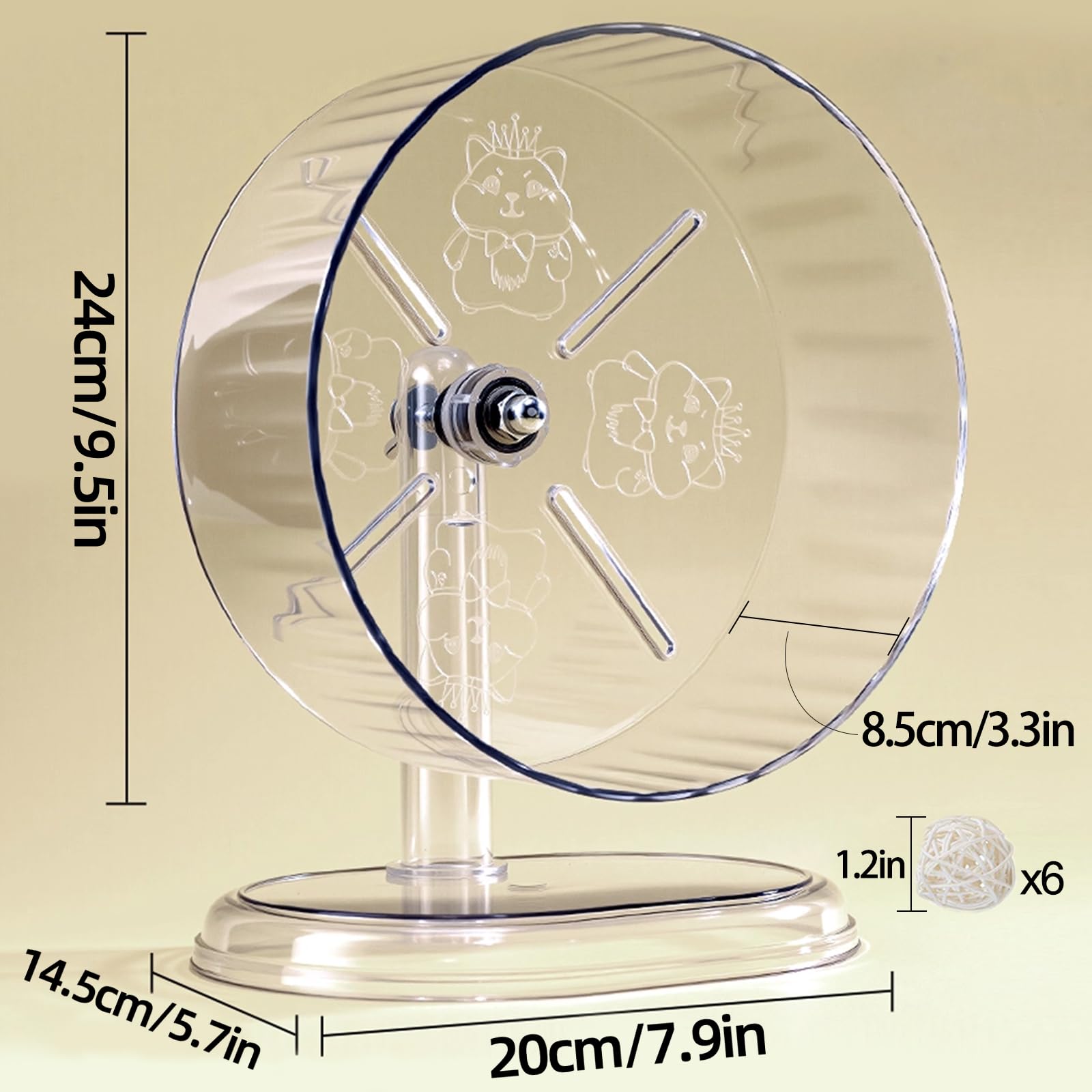 Acsist Silent Hamster Exercise Wheel,9.5 Inch Quiet Spinner Syrian Hamster Running Wheel,Silent Wheels with Anti-Skid & Adjustable Stand for Gerbils, Rats, or Other Small Pets,Transparent - image 2