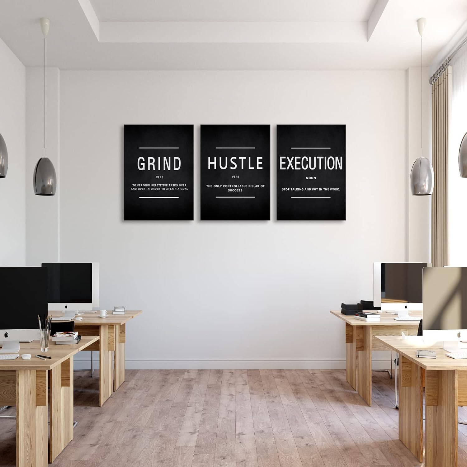 BWSPACE Motivational Wall Decor Grind Hustle Execution Wall Art Office Wall Decor Posters for Men 3 Pieces Framed Canvas Wall Prints Artwork Home Gym Bedroom Ready to Hang - Image 3