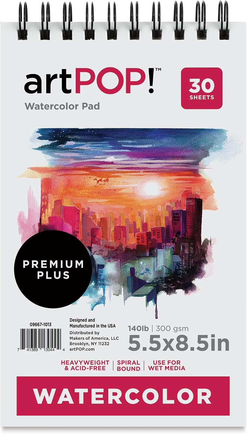 artPOP! Watercolor Pad, 5.5" x 8.5", 30 Sheets, Spiral Bound, Acid-Free Paper, 140lb (300gsm), Perfect for Most Wet & Dry Media, Ideal for Beginners, Students, Artists