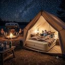 TripHug Air Mattress with Built-in Electric Pump, Inflatable Mattress, Flocked Top Waterproof Blow Up Bed for Camping, Travel, Guest, 500lbs, Twin 16’’ Inflatable Bed gallery image