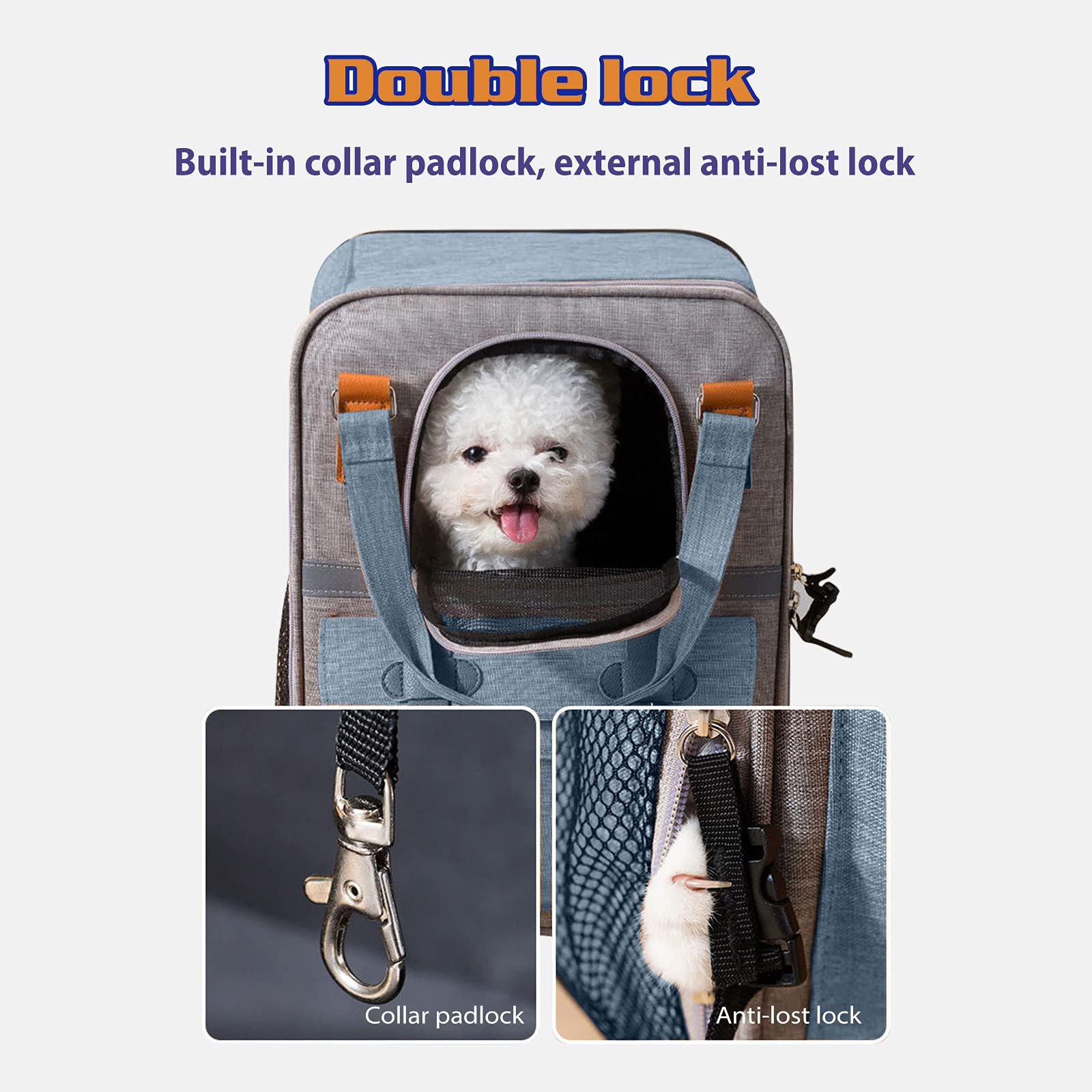 PETCUTE Zaino per Cani e Gatti,Traspirante Zaino per Animali Domestici con Sangle Réfléchissante, Pieghevole Zaino per Gatto con Cintura di Sicurezza Interna,Materasso Morbido,Carico Massimo 10kg