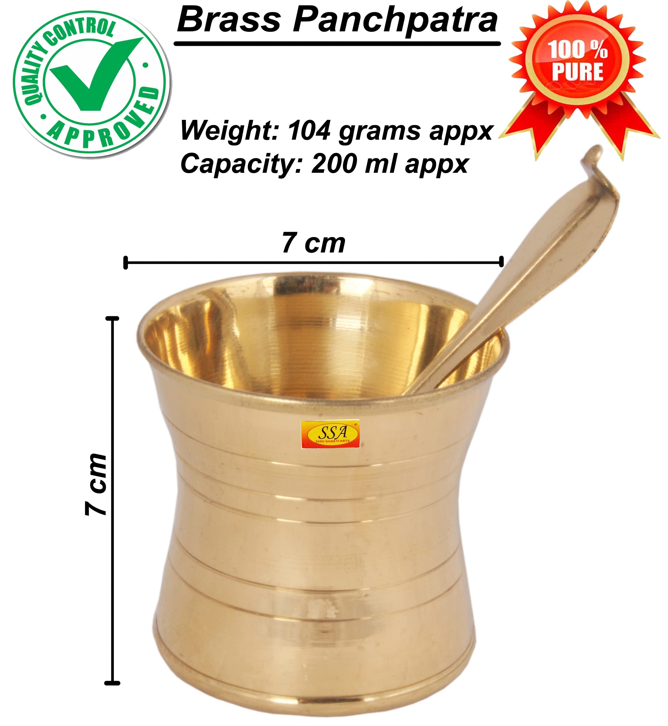 SHIV SHAKTI ARTS® Pure Brass Puja Patra | Punch Patra | Jal Patra with Achmani Spoon Set for Poojan Purpose.