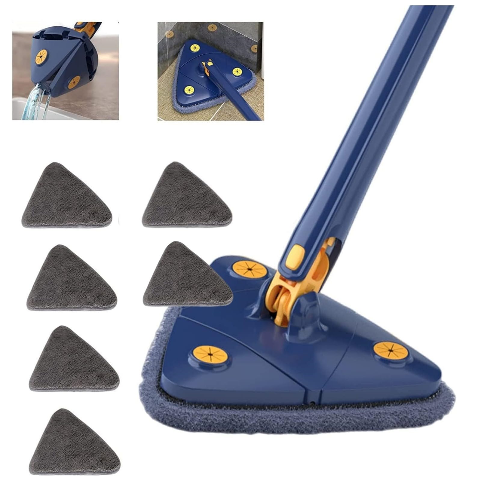 Mop Triangolare Telescopico 85 Pollici Con Testa Rotante 180° - Kit Pulizia Per Pavimenti, Pareti, Finestre E Soffitti
