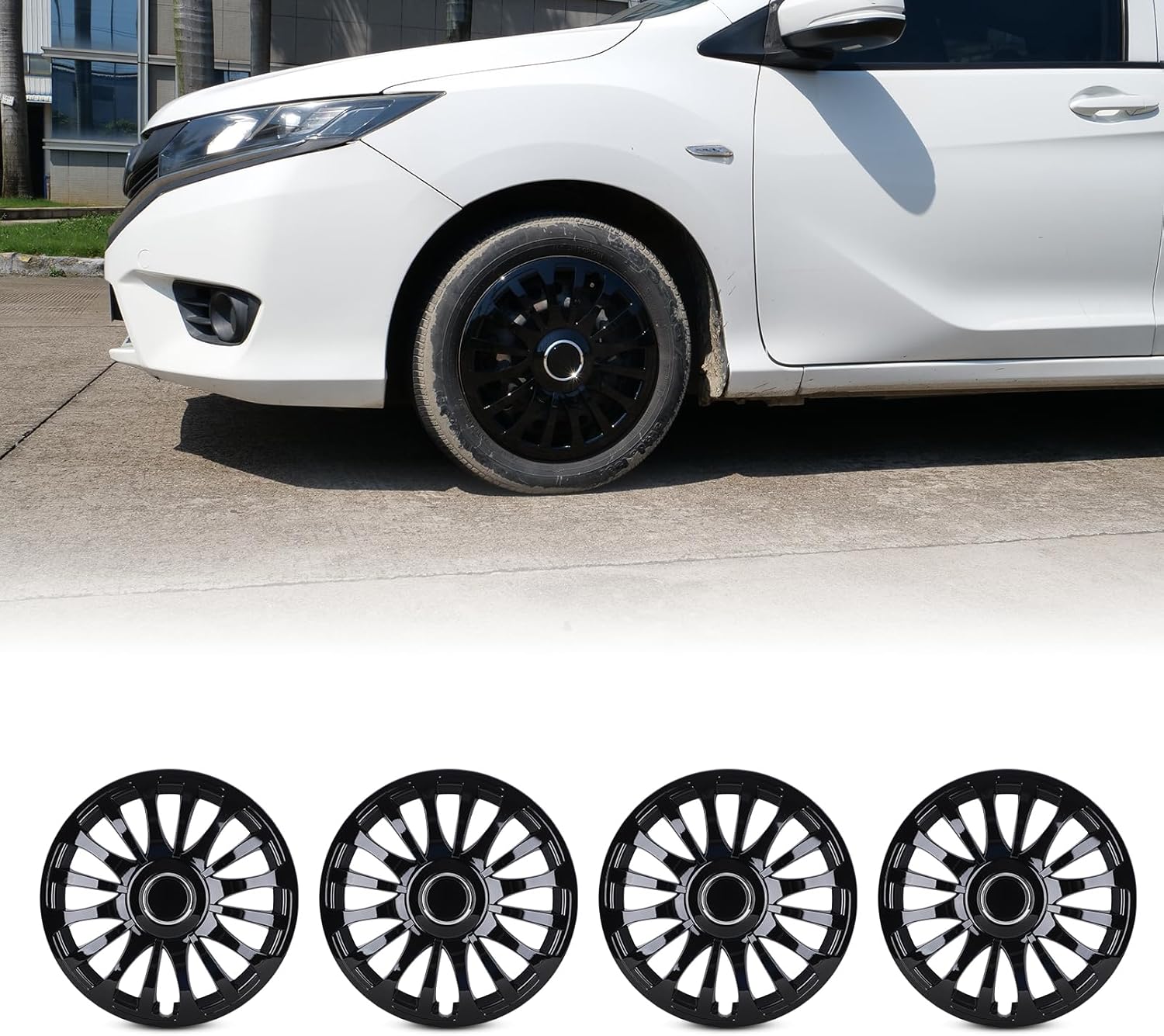 16 Inch Hubcaps Wheel Rim Covers, Black Lacquer, Universal ABS Snap On Auto Tire Sturdy Guards OEM Style Replacement, Set of 4 Fits for Most Steel Wheels of Car Truck SUV