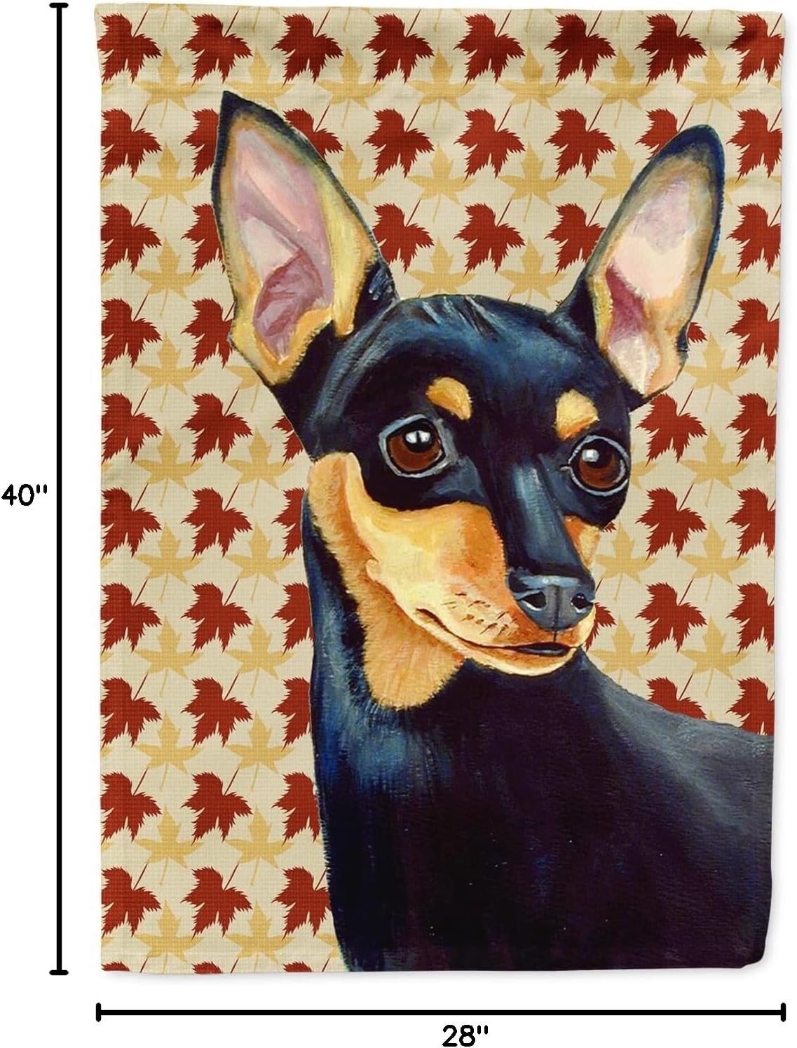 Caroline's Treasures LH9110CHF Min Pin Fall Leaves Portrait House Flag Large Porch Sleeve Pole Decorative Outside Yard Banner Artwork Wall Hanging, Polyester, House Size, Multicolor
