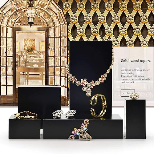 Miniatura 3 de Oirlv Organizador de joyas de madera maciza, estilo minimalismo, expositor de joyería, soporte cuadrado negro (SM05301)