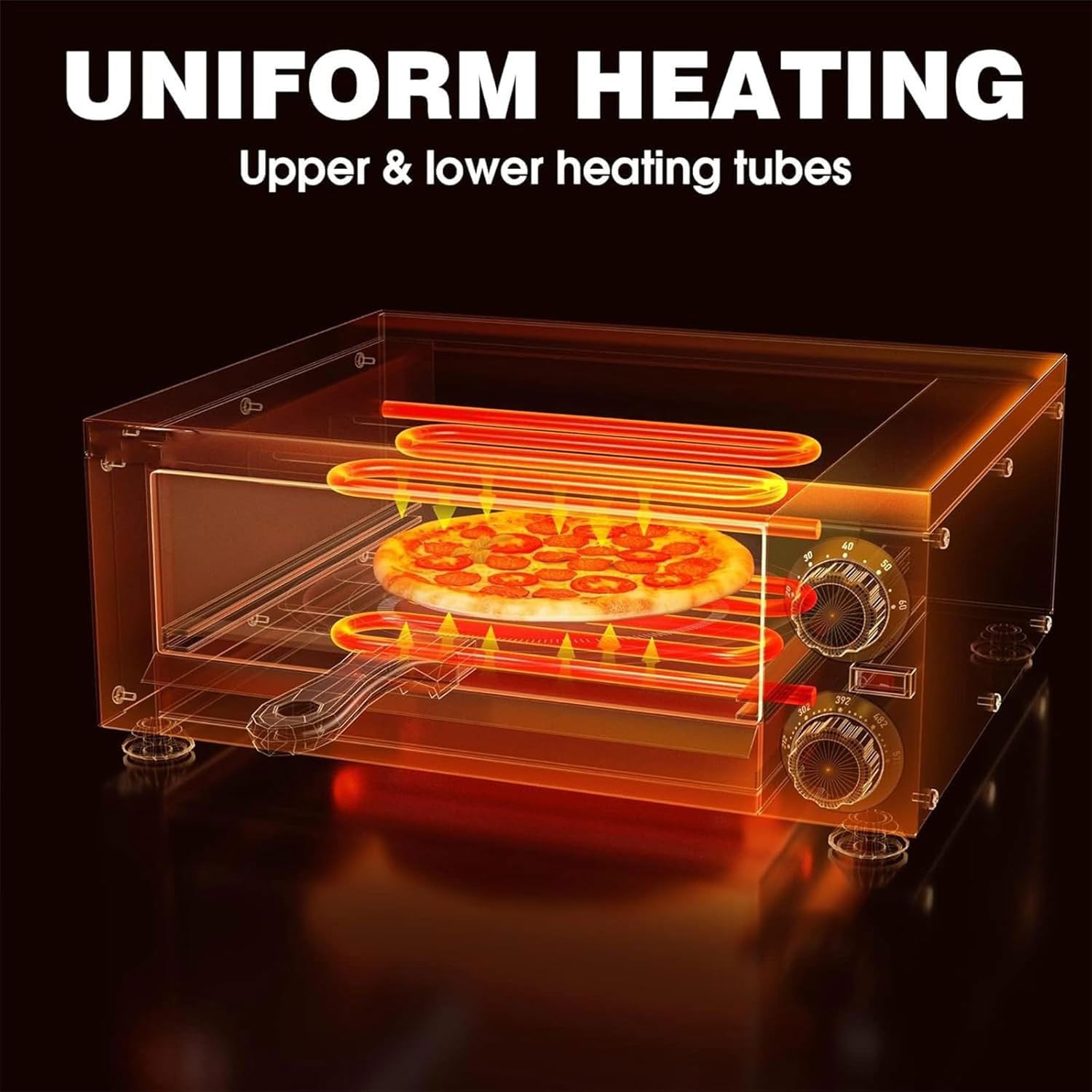 Forno per Pizza Commerciale per Interni, Pizzaiolo Elettrico in Acciaio Inossidabile da 12" con Finestra Visiva, Timer 60 Minuti, Controllo 122-572°F, Riscaldamento su Doppia Faccia