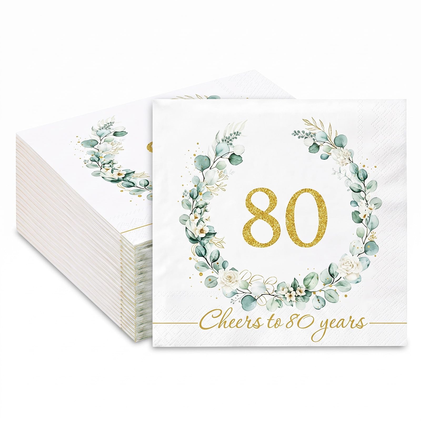 80th Birthday Napkins, Sage Green, 40-Pack