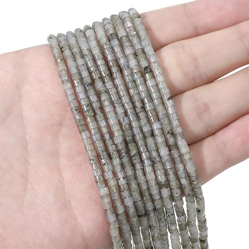 Miniatura 2 de Cuentas cilíndricas cortas de espectrolita natural de 0.079 x 0.118 in, 155 cuentas sueltas de tubo semipiedras preciosas para diseño de joyería