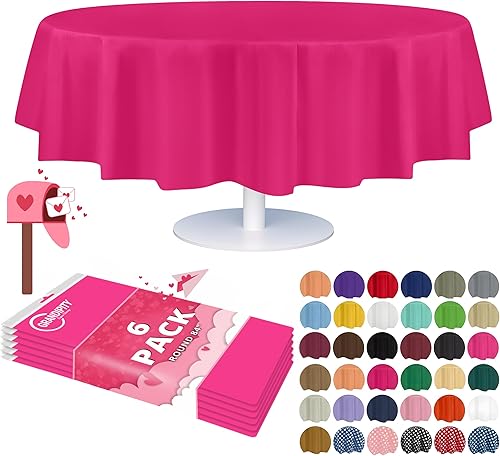Grandipity - Paquete de 6 manteles de plástico desechables de calidad prémium para fiestas, manteles de 84 pulgadas para mesa redonda, color rosa