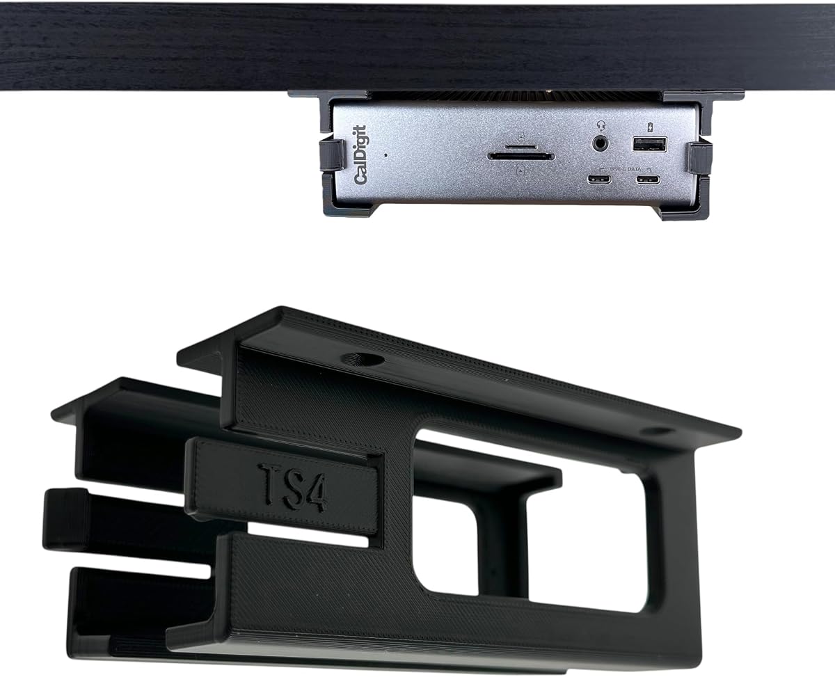 Kit de montaje en escritorio para CalDigit Thunderbolt Station 4 TS4 - Soportes de montaje con clips de retención reversibles - Accesorios para montaje debajo del escritorio